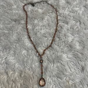 Vintage Robert Rose Elegant Brown Pink Beaded Pendant Drop Necklace